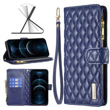 Load image into Gallery viewer, Diamond Lattice Zipper Wallet Leather Flip Phone Case, For iPhone 12 mini, For iPhone 12 / 12 Pro, For iPhone 12 Pro Max, For iPhone 11, For iPhone 11 Pro, For iPhone X / XS, For iPhone XR, For iPhone XS Max