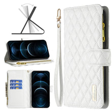 Load image into Gallery viewer, Diamond Lattice Zipper Wallet Leather Flip Phone Case, For iPhone 12 mini, For iPhone 12 / 12 Pro, For iPhone 12 Pro Max, For iPhone 11, For iPhone 11 Pro, For iPhone X / XS, For iPhone XR, For iPhone XS Max