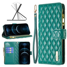 Load image into Gallery viewer, Diamond Lattice Zipper Wallet Leather Flip Phone Case, For iPhone 12 mini, For iPhone 12 / 12 Pro, For iPhone 12 Pro Max, For iPhone 11, For iPhone 11 Pro, For iPhone X / XS, For iPhone XR, For iPhone XS Max
