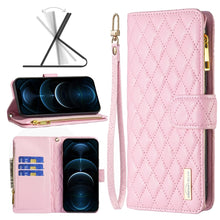 Load image into Gallery viewer, Diamond Lattice Zipper Wallet Leather Flip Phone Case, For iPhone 12 mini, For iPhone 12 / 12 Pro, For iPhone 12 Pro Max, For iPhone 11, For iPhone 11 Pro, For iPhone X / XS, For iPhone XR, For iPhone XS Max