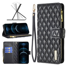 Load image into Gallery viewer, Diamond Lattice Zipper Wallet Leather Flip Phone Case, For iPhone 12 mini, For iPhone 12 / 12 Pro, For iPhone 12 Pro Max, For iPhone 11, For iPhone 11 Pro, For iPhone X / XS, For iPhone XR, For iPhone XS Max