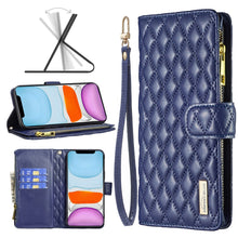 Load image into Gallery viewer, Diamond Lattice Zipper Wallet Leather Flip Phone Case, For iPhone 12 mini, For iPhone 12 / 12 Pro, For iPhone 12 Pro Max, For iPhone 11, For iPhone 11 Pro, For iPhone X / XS, For iPhone XR, For iPhone XS Max