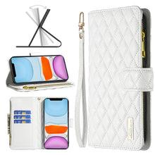 Load image into Gallery viewer, Diamond Lattice Zipper Wallet Leather Flip Phone Case, For iPhone 12 mini, For iPhone 12 / 12 Pro, For iPhone 12 Pro Max, For iPhone 11, For iPhone 11 Pro, For iPhone X / XS, For iPhone XR, For iPhone XS Max