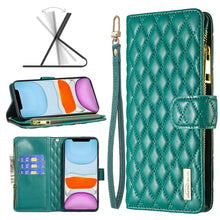 Load image into Gallery viewer, Diamond Lattice Zipper Wallet Leather Flip Phone Case, For iPhone 12 mini, For iPhone 12 / 12 Pro, For iPhone 12 Pro Max, For iPhone 11, For iPhone 11 Pro, For iPhone X / XS, For iPhone XR, For iPhone XS Max
