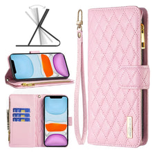 Load image into Gallery viewer, Diamond Lattice Zipper Wallet Leather Flip Phone Case, For iPhone 12 mini, For iPhone 12 / 12 Pro, For iPhone 12 Pro Max, For iPhone 11, For iPhone 11 Pro, For iPhone X / XS, For iPhone XR, For iPhone XS Max