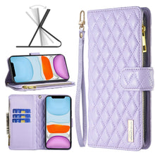 Load image into Gallery viewer, Diamond Lattice Zipper Wallet Leather Flip Phone Case, For iPhone 12 mini, For iPhone 12 / 12 Pro, For iPhone 12 Pro Max, For iPhone 11, For iPhone 11 Pro, For iPhone X / XS, For iPhone XR, For iPhone XS Max