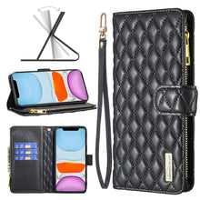 Load image into Gallery viewer, Diamond Lattice Zipper Wallet Leather Flip Phone Case, For iPhone 12 mini, For iPhone 12 / 12 Pro, For iPhone 12 Pro Max, For iPhone 11, For iPhone 11 Pro, For iPhone X / XS, For iPhone XR, For iPhone XS Max