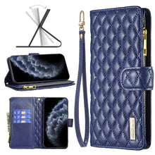 Load image into Gallery viewer, Diamond Lattice Zipper Wallet Leather Flip Phone Case, For iPhone 12 mini, For iPhone 12 / 12 Pro, For iPhone 12 Pro Max, For iPhone 11, For iPhone 11 Pro, For iPhone X / XS, For iPhone XR, For iPhone XS Max