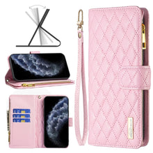 Load image into Gallery viewer, Diamond Lattice Zipper Wallet Leather Flip Phone Case, For iPhone 12 mini, For iPhone 12 / 12 Pro, For iPhone 12 Pro Max, For iPhone 11, For iPhone 11 Pro, For iPhone X / XS, For iPhone XR, For iPhone XS Max