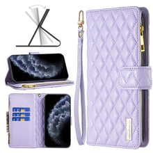 Load image into Gallery viewer, Diamond Lattice Zipper Wallet Leather Flip Phone Case, For iPhone 12 mini, For iPhone 12 / 12 Pro, For iPhone 12 Pro Max, For iPhone 11, For iPhone 11 Pro, For iPhone X / XS, For iPhone XR, For iPhone XS Max