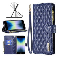 Load image into Gallery viewer, Diamond Lattice Zipper Wallet Leather Flip Phone Case, For iPhone SE 2022 / SE 2020 / 7 / 8, For iPhone 7 Plus / 8 Plus, For iPhone 11 Pro Max