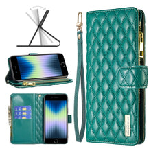 Load image into Gallery viewer, Diamond Lattice Zipper Wallet Leather Flip Phone Case, For iPhone SE 2022 / SE 2020 / 7 / 8, For iPhone 7 Plus / 8 Plus, For iPhone 11 Pro Max