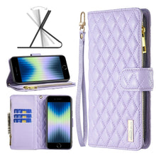 Load image into Gallery viewer, Diamond Lattice Zipper Wallet Leather Flip Phone Case, For iPhone SE 2022 / SE 2020 / 7 / 8, For iPhone 7 Plus / 8 Plus, For iPhone 11 Pro Max