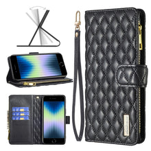 Load image into Gallery viewer, Diamond Lattice Zipper Wallet Leather Flip Phone Case, For iPhone SE 2022 / SE 2020 / 7 / 8, For iPhone 7 Plus / 8 Plus, For iPhone 11 Pro Max