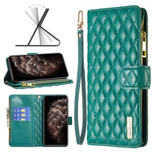 Load image into Gallery viewer, Diamond Lattice Zipper Wallet Leather Flip Phone Case, For iPhone SE 2022 / SE 2020 / 7 / 8, For iPhone 7 Plus / 8 Plus, For iPhone 11 Pro Max