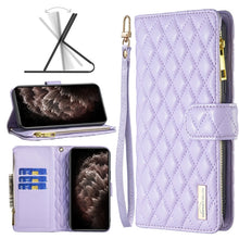 Load image into Gallery viewer, Diamond Lattice Zipper Wallet Leather Flip Phone Case, For iPhone SE 2022 / SE 2020 / 7 / 8, For iPhone 7 Plus / 8 Plus, For iPhone 11 Pro Max