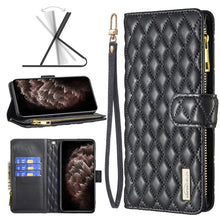 Load image into Gallery viewer, Diamond Lattice Zipper Wallet Leather Flip Phone Case, For iPhone SE 2022 / SE 2020 / 7 / 8, For iPhone 7 Plus / 8 Plus, For iPhone 11 Pro Max