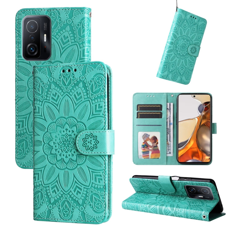 Embossed Sunflower Leather Phone Case, For Xiaomi 11T / 11T Pro, For Xiaomi 12 Lite, For Xiaomi 12 Pro, For Xiaomi 12 / 12X, For Xiaomi Poco M3 / Redmi 9T / Redmi 9 Power, For Xiaomi Poco X3 NFC