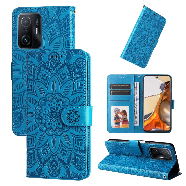 Embossed Sunflower Leather Phone Case, For Xiaomi 11T / 11T Pro, For Xiaomi 12 Lite, For Xiaomi 12 Pro, For Xiaomi 12 / 12X, For Xiaomi Poco M3 / Redmi 9T / Redmi 9 Power, For Xiaomi Poco X3 NFC
