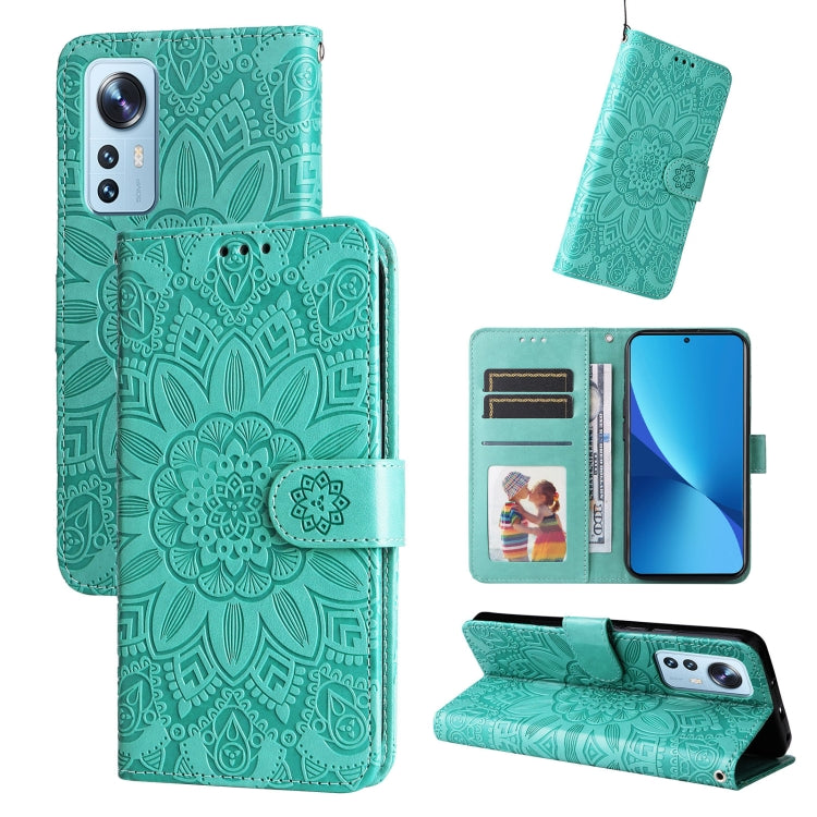 Embossed Sunflower Leather Phone Case, For Xiaomi 11T / 11T Pro, For Xiaomi 12 Lite, For Xiaomi 12 Pro, For Xiaomi 12 / 12X, For Xiaomi Poco M3 / Redmi 9T / Redmi 9 Power, For Xiaomi Poco X3 NFC