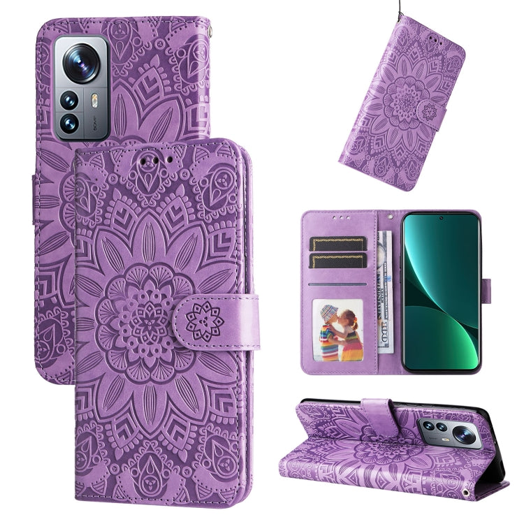 Embossed Sunflower Leather Phone Case, For Xiaomi 11T / 11T Pro, For Xiaomi 12 Lite, For Xiaomi 12 Pro, For Xiaomi 12 / 12X, For Xiaomi Poco M3 / Redmi 9T / Redmi 9 Power, For Xiaomi Poco X3 NFC