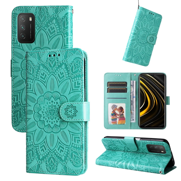 Embossed Sunflower Leather Phone Case, For Xiaomi 11T / 11T Pro, For Xiaomi 12 Lite, For Xiaomi 12 Pro, For Xiaomi 12 / 12X, For Xiaomi Poco M3 / Redmi 9T / Redmi 9 Power, For Xiaomi Poco X3 NFC