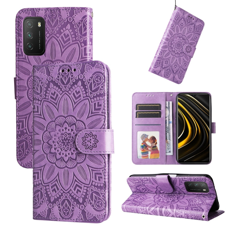 Embossed Sunflower Leather Phone Case, For Xiaomi 11T / 11T Pro, For Xiaomi 12 Lite, For Xiaomi 12 Pro, For Xiaomi 12 / 12X, For Xiaomi Poco M3 / Redmi 9T / Redmi 9 Power, For Xiaomi Poco X3 NFC
