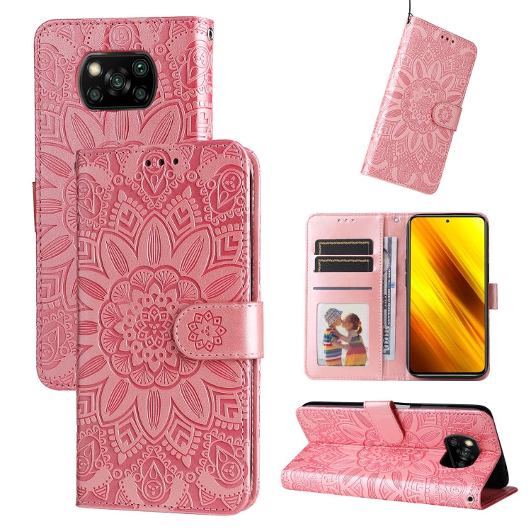 Embossed Sunflower Leather Phone Case, For Xiaomi 11T / 11T Pro, For Xiaomi 12 Lite, For Xiaomi 12 Pro, For Xiaomi 12 / 12X, For Xiaomi Poco M3 / Redmi 9T / Redmi 9 Power, For Xiaomi Poco X3 NFC