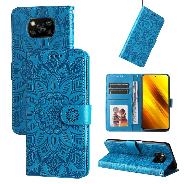 Embossed Sunflower Leather Phone Case, For Xiaomi 11T / 11T Pro, For Xiaomi 12 Lite, For Xiaomi 12 Pro, For Xiaomi 12 / 12X, For Xiaomi Poco M3 / Redmi 9T / Redmi 9 Power, For Xiaomi Poco X3 NFC