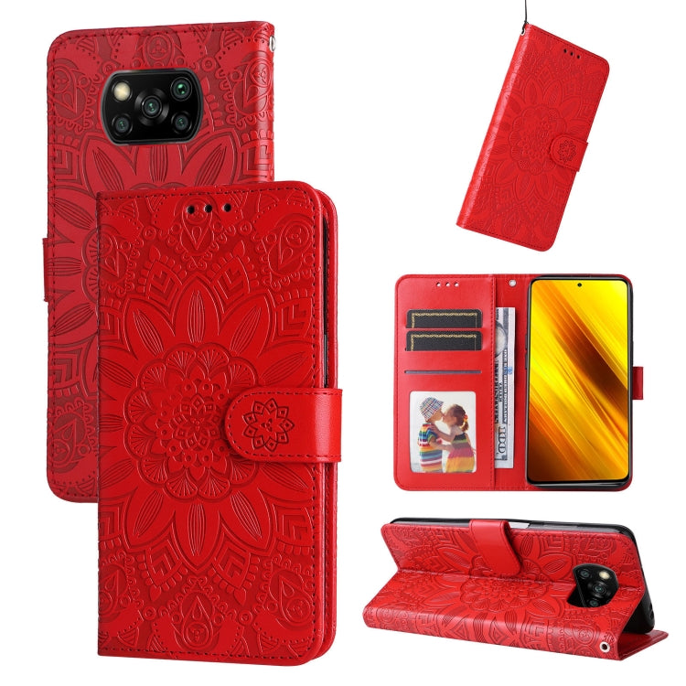 Embossed Sunflower Leather Phone Case, For Xiaomi 11T / 11T Pro, For Xiaomi 12 Lite, For Xiaomi 12 Pro, For Xiaomi 12 / 12X, For Xiaomi Poco M3 / Redmi 9T / Redmi 9 Power, For Xiaomi Poco X3 NFC