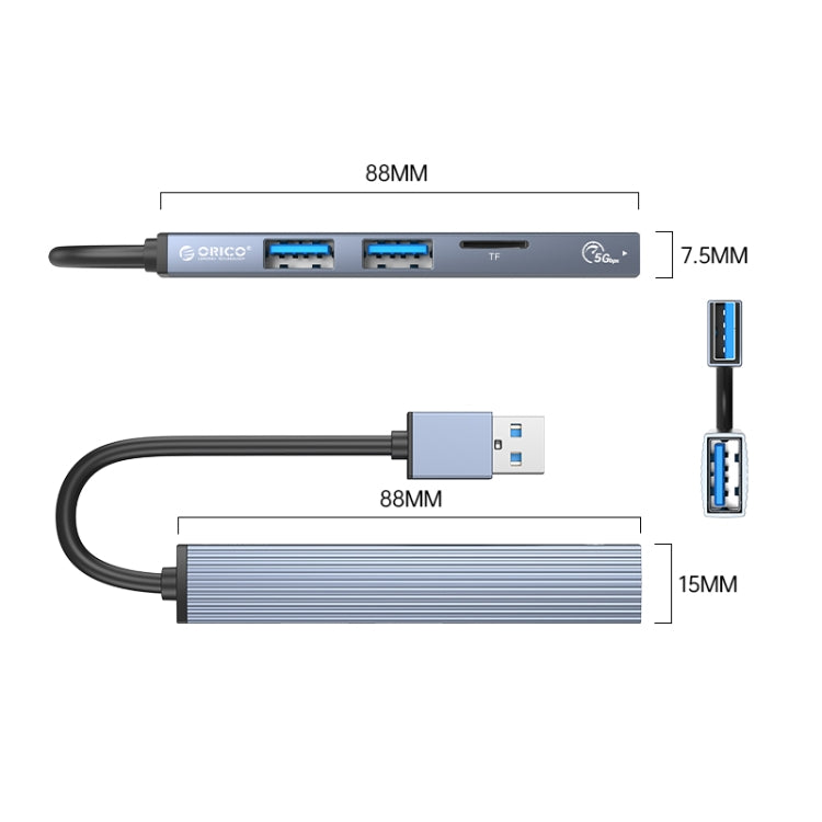 ORICO AH-A12F USB 3.0x1 + USB 2.0x2 + TF Card to USB 3.0 HUB Adapter, AH-A12F