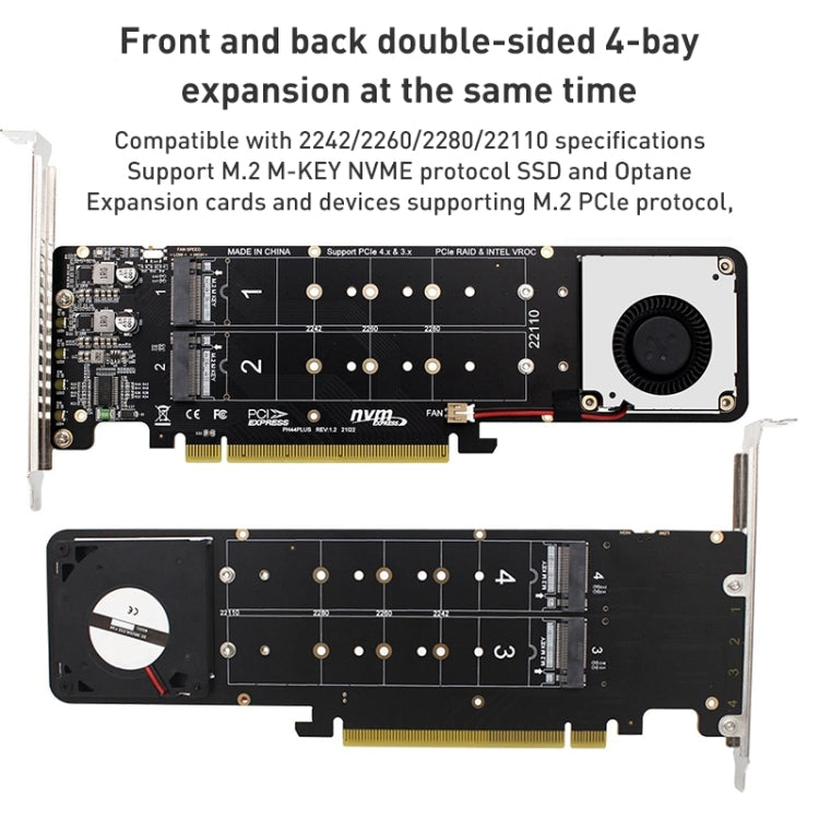 PCIe X16 to M.2 M-key NVMEx4 SSD RAID Converter Card, PCIe X16 to M.2