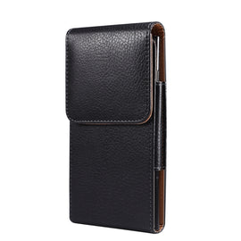 Men Litchi Texture Leather Portable Mobile Phone Waist Bag for 6.9 inch or below