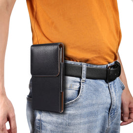 Men Litchi Texture Leather Portable Mobile Phone Waist Bag for 6.9 inch or below