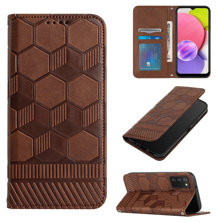 Football Texture Magnetic Leather Flip Phone Case, For Samsung Galaxy A03 164mm, For Samsung Galaxy A03s 164mm India, For Samsung Galaxy A03s 165.8mm US Version, For Samsung Galaxy A03s 166.5mm EU Version, For Samsung Galaxy A12 5G / M12 / F12         ...