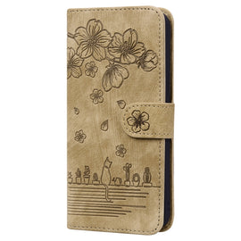 Cartoon Sakura Cat Embossed Leather Case, For iPhone 13 mini, For iPhone 13, For iPhone 13 Pro, For iPhone 13 Pro Max, For iPhone 12 mini, For iPhone 12 / 12 Pro, For iPhone 12 Pro Max, For iPhone 11, For iPhone X / XS