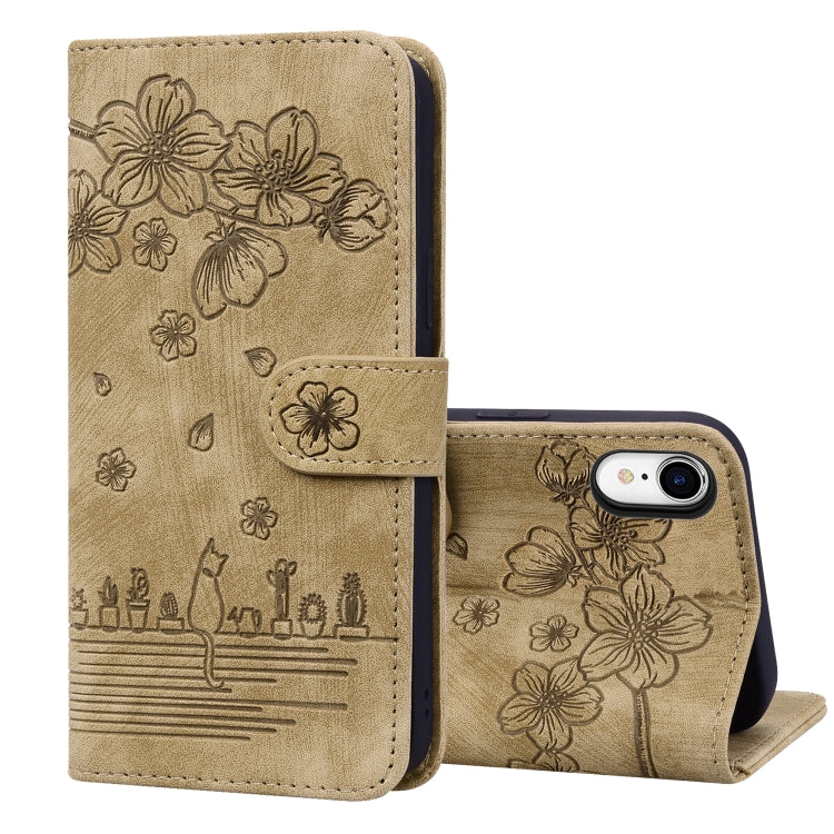 Cartoon Sakura Cat Embossed Leather Case, For iPhone XR, For iPhone XS Max, For iPhone SE 2022 / SE 2020 / 7 / 8, For iPhone 7 Plus / 8 Plus