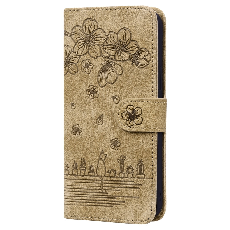 Cartoon Sakura Cat Embossed Leather Case, For iPhone XR, For iPhone XS Max, For iPhone SE 2022 / SE 2020 / 7 / 8, For iPhone 7 Plus / 8 Plus