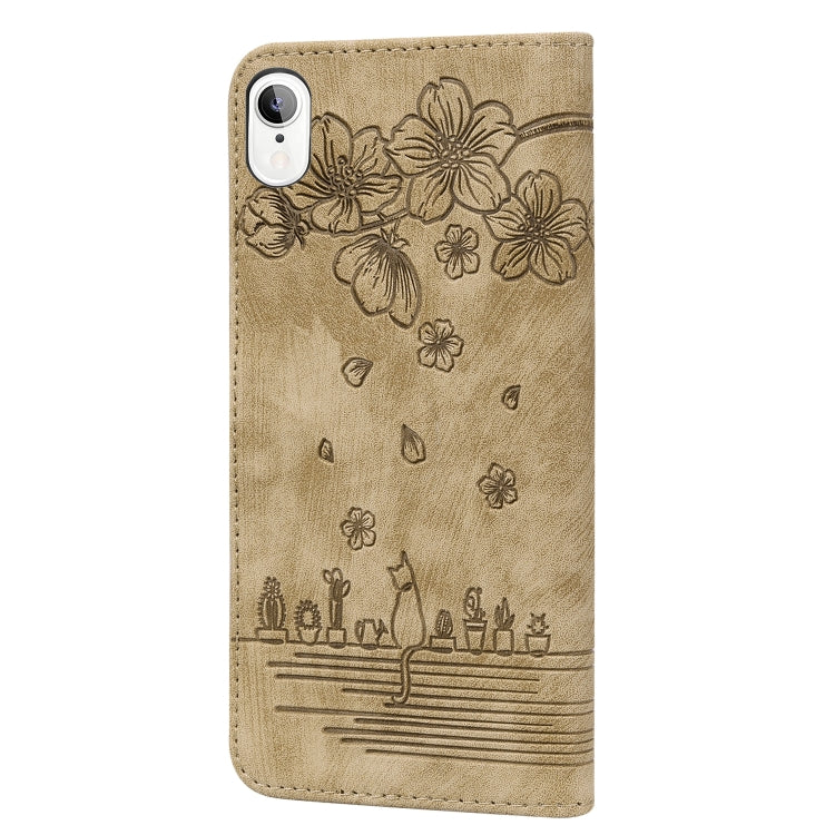 Cartoon Sakura Cat Embossed Leather Case, For iPhone XR, For iPhone XS Max, For iPhone SE 2022 / SE 2020 / 7 / 8, For iPhone 7 Plus / 8 Plus