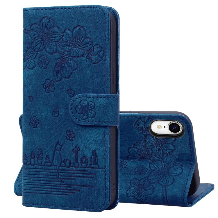 Cartoon Sakura Cat Embossed Leather Case, For iPhone XR, For iPhone XS Max, For iPhone SE 2022 / SE 2020 / 7 / 8, For iPhone 7 Plus / 8 Plus