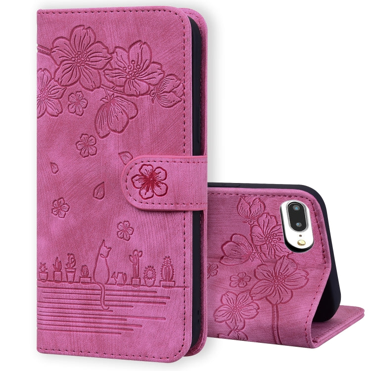 Cartoon Sakura Cat Embossed Leather Case, For iPhone XR, For iPhone XS Max, For iPhone SE 2022 / SE 2020 / 7 / 8, For iPhone 7 Plus / 8 Plus