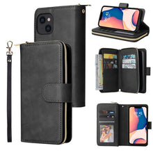 Load image into Gallery viewer, 9 Card Slots Zipper Wallet Bag Leather Phone Case, For iPhone 14, For iPhone 14 Plus, For iPhone 14 Pro, For iPhone 14 Pro Max