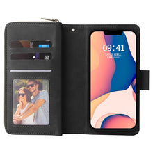 Load image into Gallery viewer, 9 Card Slots Zipper Wallet Bag Leather Phone Case, For iPhone 14, For iPhone 14 Plus, For iPhone 14 Pro, For iPhone 14 Pro Max