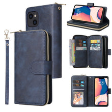 Load image into Gallery viewer, 9 Card Slots Zipper Wallet Bag Leather Phone Case, For iPhone 14, For iPhone 14 Plus, For iPhone 14 Pro, For iPhone 14 Pro Max