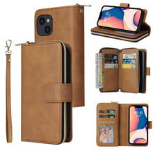 Load image into Gallery viewer, 9 Card Slots Zipper Wallet Bag Leather Phone Case, For iPhone 14, For iPhone 14 Plus, For iPhone 14 Pro, For iPhone 14 Pro Max