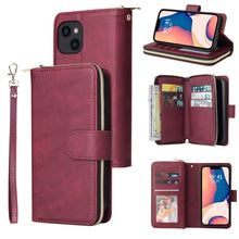 Load image into Gallery viewer, 9 Card Slots Zipper Wallet Bag Leather Phone Case, For iPhone 14, For iPhone 14 Plus, For iPhone 14 Pro, For iPhone 14 Pro Max
