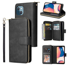 Load image into Gallery viewer, 9 Card Slots Zipper Wallet Bag Leather Phone Case, For iPhone 14, For iPhone 14 Plus, For iPhone 14 Pro, For iPhone 14 Pro Max