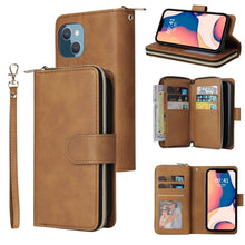 Load image into Gallery viewer, 9 Card Slots Zipper Wallet Bag Leather Phone Case, For iPhone 14, For iPhone 14 Plus, For iPhone 14 Pro, For iPhone 14 Pro Max