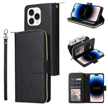 Load image into Gallery viewer, 9 Card Slots Zipper Wallet Bag Leather Phone Case, For iPhone 14, For iPhone 14 Plus, For iPhone 14 Pro, For iPhone 14 Pro Max