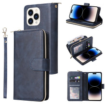 Load image into Gallery viewer, 9 Card Slots Zipper Wallet Bag Leather Phone Case, For iPhone 14, For iPhone 14 Plus, For iPhone 14 Pro, For iPhone 14 Pro Max